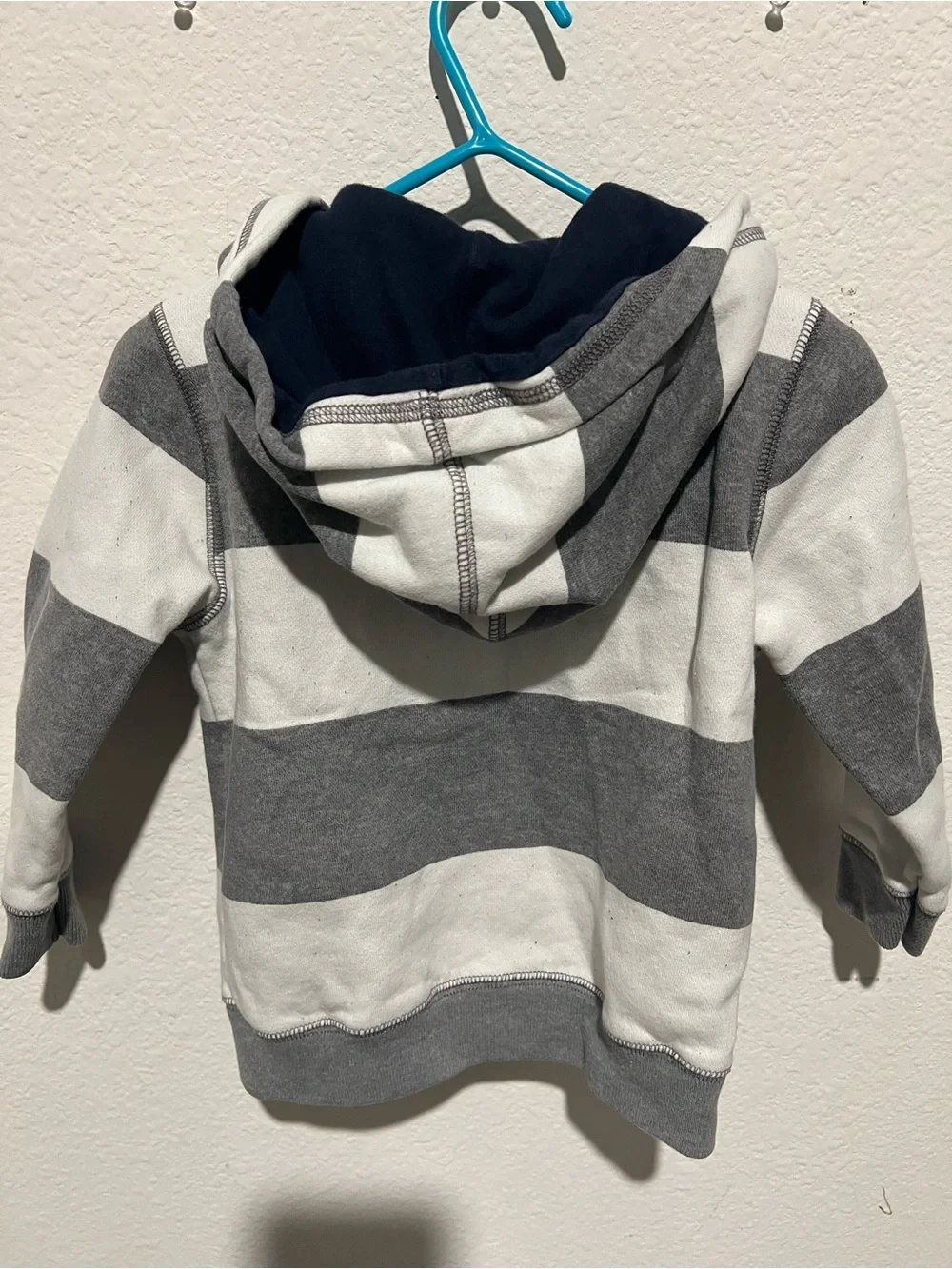 OshKosh B'gosh Gray & White Striped Hooded Zip Sweatshirt with Navy Applique